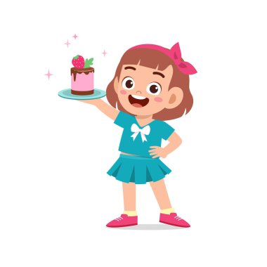 Küçük tatlı bir çocuk ve doğum günü pastası tutan bir kız.