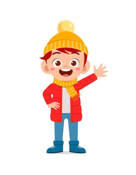 Feliz Lindo Niño Jugar Usar Chaqueta Temporada Invierno Sonrisa Niño — Vector de stock