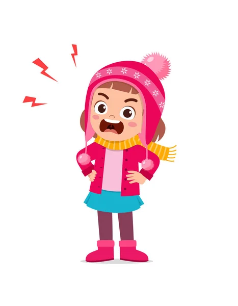 Cabreado Lindo Niño Gritar Usar Chaqueta Temporada Invierno Niño Gritar — Vector de stock