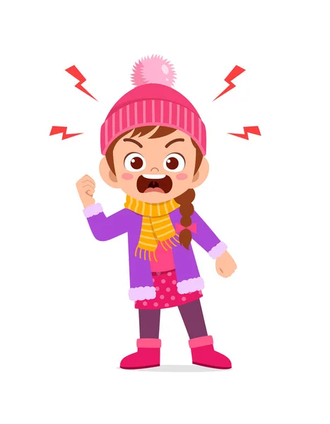 Cabreado Lindo Niño Gritar Usar Chaqueta Temporada Invierno Niño Gritar — Vector de stock