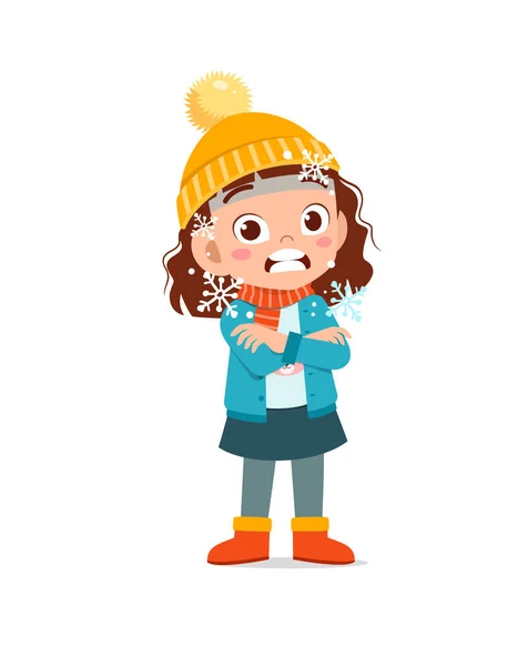 快乐可爱的小孩儿在冬天玩耍和穿夹克 穿着保暖衣服的孩子感到冷 — 图库矢量图片