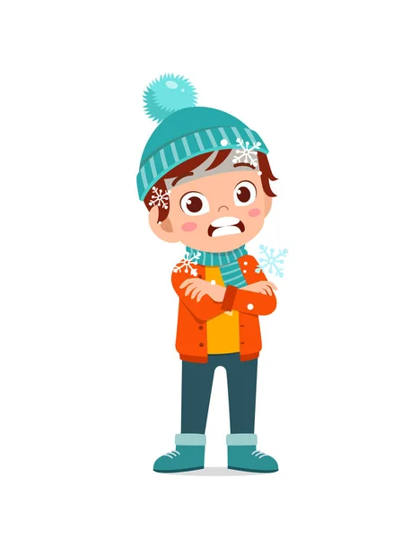 Feliz Lindo Niño Jugar Usar Chaqueta Temporada Invierno Niño Sensación — Vector de stock