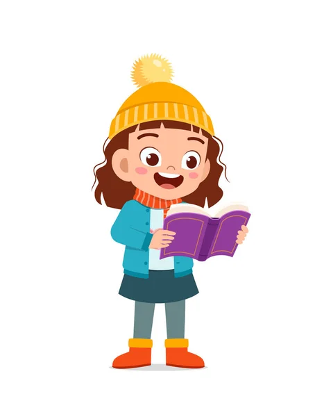 Happy Cute Little Kid Study Wear Jacket Winter Season Child — Stock Vector