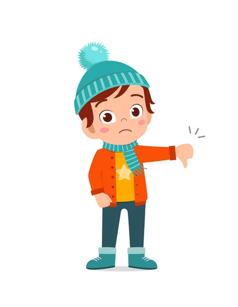 Boldog Aranyos Kis Érezni Csalódott Viselni Kabát Téli Szezonban Gyermek — Stock Vector