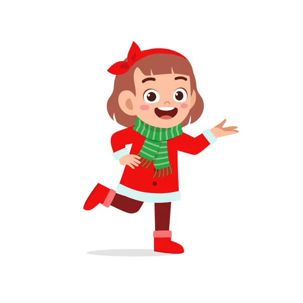 Happy Cute Little Kid Boy Girl Wearing Red Christmas Costume — Stock Vector
