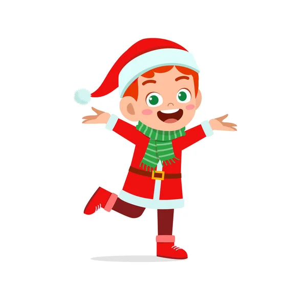 Boldog Aranyos Kisfiú Lány Visel Piros Karácsonyi Jelmez — Stock Vector