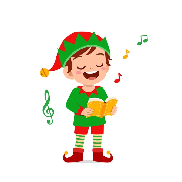 Felice Bambino Carino Ragazzo Ragazza Indossando Verde Elfo Costume Natale — Vettoriale Stock