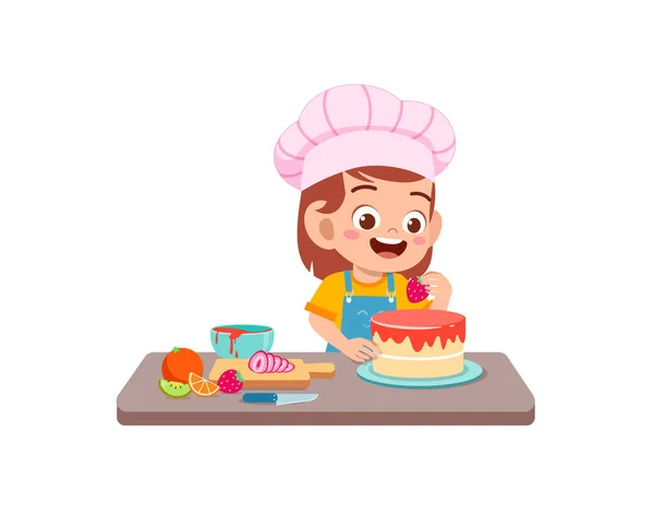 Heureux Mignon Petit Garçon Fille Porter Uniforme Chef Cuisine Gâteau — Image vectorielle