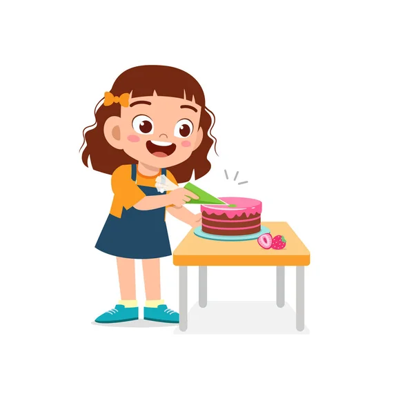 Felice Bambino Carino Ragazzo Ragazza Cucinare Una Torta Compleanno — Vettoriale Stock