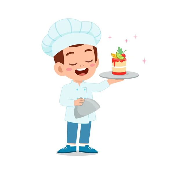 Gelukkig Schattig Kleine Jongen Meisje Dragen Chef Kok Uniform Koken — Stockvector