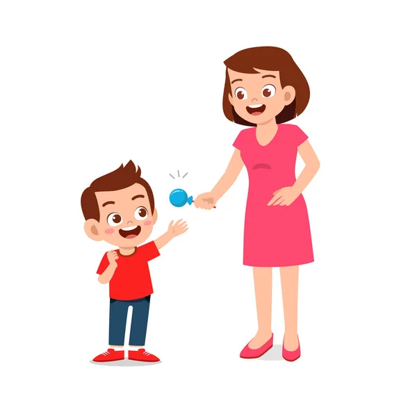 Ευτυχισμένη Μητέρα Δώσε Γλυκά Και Γλυκά Στο Αγόρι Και Κορίτσι — Διανυσματικό Αρχείο