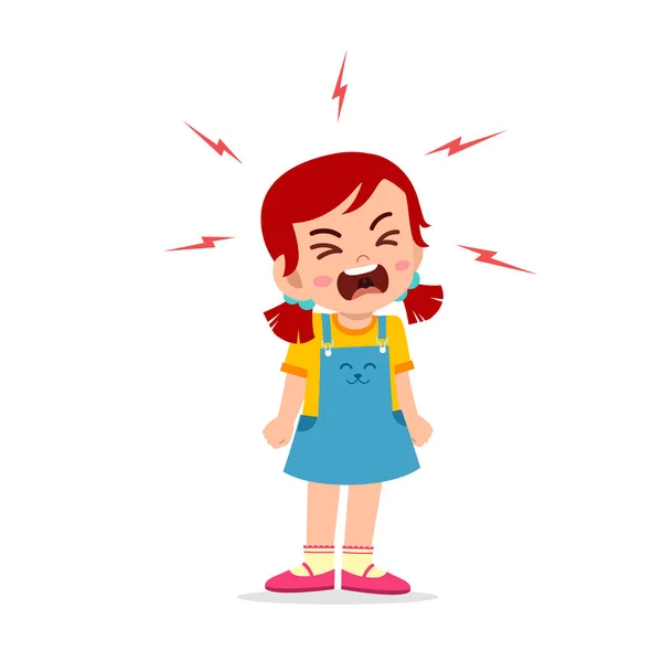 Küçük Kız Öfke Nöbeti Geçirir Yüksek Sesle Bağırır — Stok Vektör