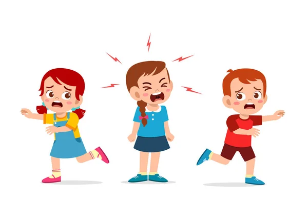 Petite Fille Pleurer Crier Fort Faire Courir Son Ami — Image vectorielle