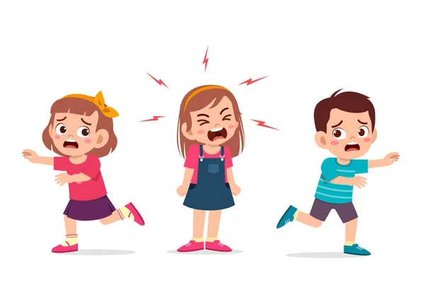 小女孩哭着尖叫着让她的朋友跑开了 — 图库矢量图片