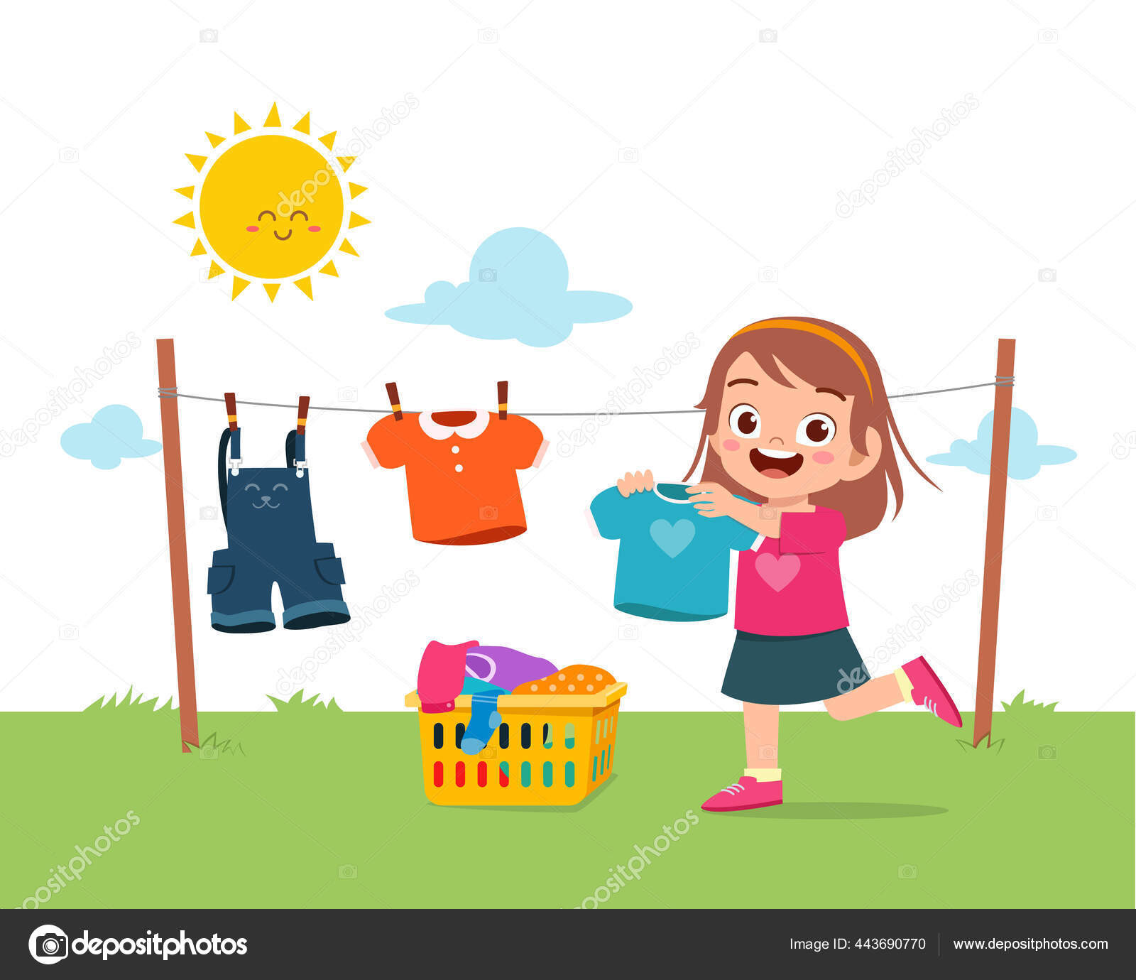 Little Girl Wearing Clean Clothes Stock Clipart