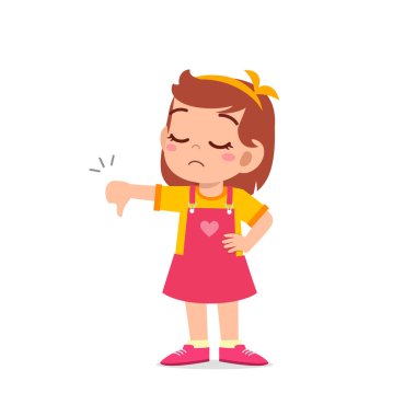 Küçük kız baş parmak hareketi ile anlaşmazlık gösteriyor.