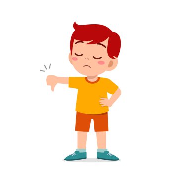 Küçük çocuk baş parmak hareketi ile anlaşmazlık gösteriyor.