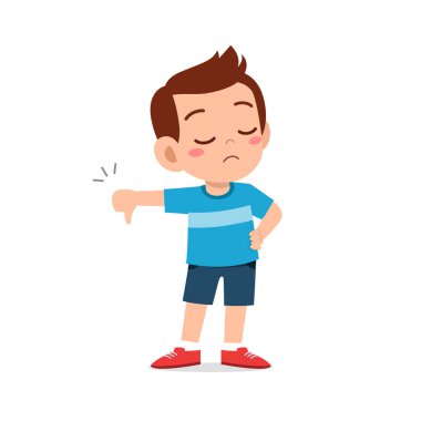 Küçük çocuk baş parmak hareketi ile anlaşmazlık gösteriyor.