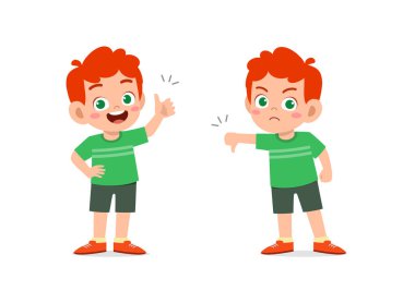 Küçük çocuk el hareketi yap başparmak yukarı ve baş parmak aşağı