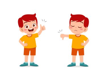 Küçük çocuk el hareketi yap başparmak yukarı ve baş parmak aşağı