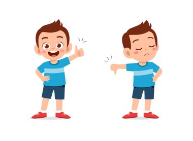 Küçük çocuk el hareketi yap başparmak yukarı ve baş parmak aşağı