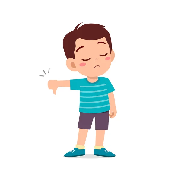 Little Boy Show Disagreement Thumb Gesture — Stock Vector