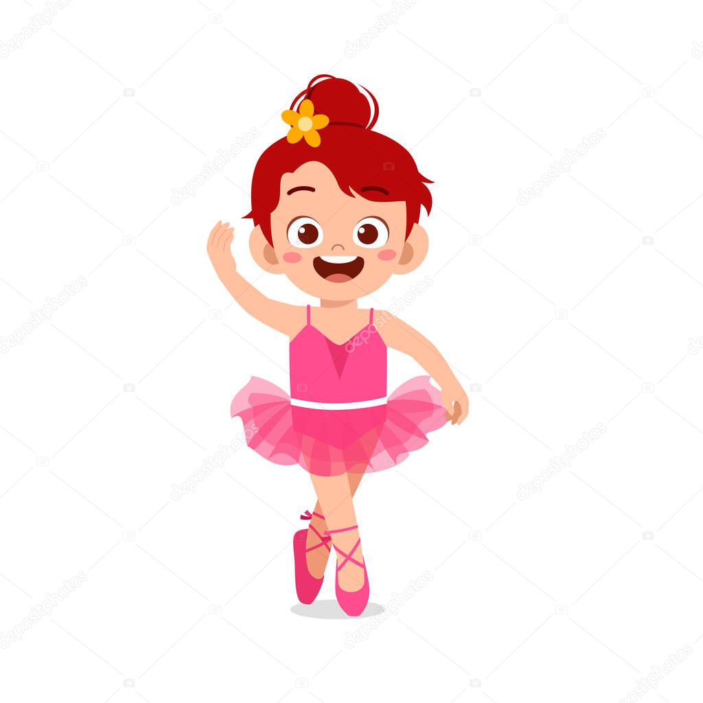 little girl wear beautiful ballerina costume and dance