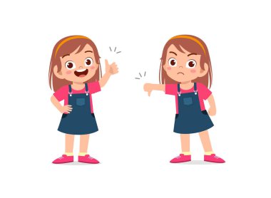 Küçük kız el hareketi yap başparmak yukarı ve baş parmak aşağı