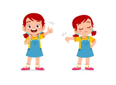 Küçük kız el hareketi yap başparmak yukarı ve baş parmak aşağı