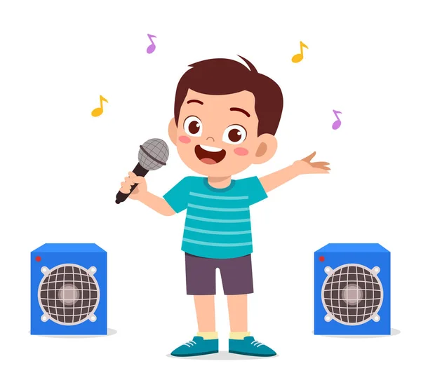 Pequeno Menino Cantar Uma Bela Canção Palco —  Vetores de Stock