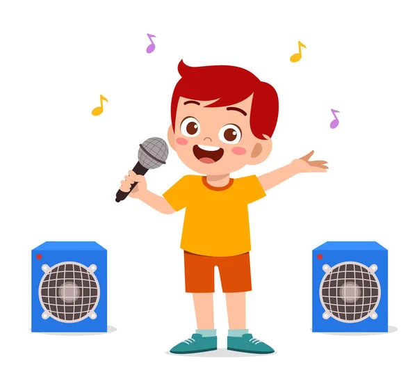 Little Boy Sing Beautiful Song Stage — Stock Vector