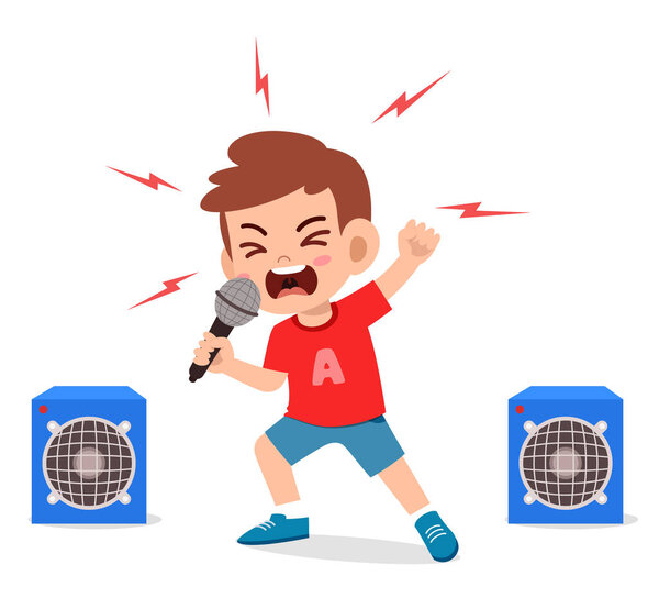 little boy sing a song on stage and screaming