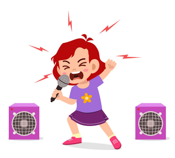 little girl sing a song on stage and screaming