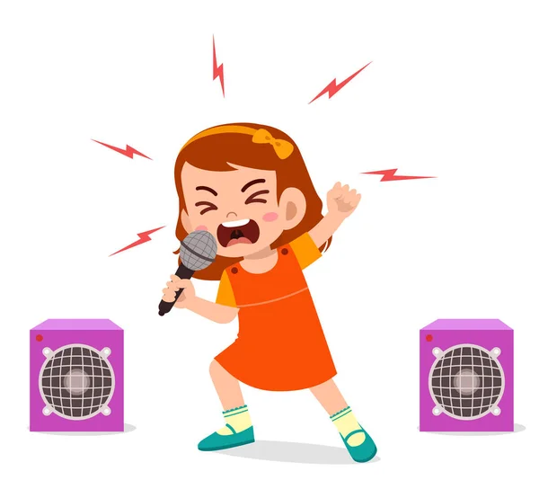 Petite Fille Chanter Une Chanson Sur Scène Crier — Image vectorielle