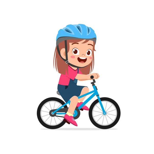 Счастливая Симпатичная Девочка Мальчик Велосипеде — стоковый вектор