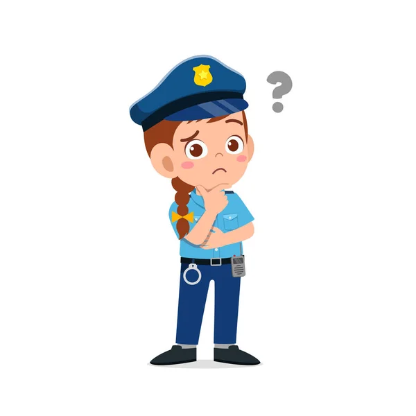 Heureux Mignon Petit Garçon Fille Portant Uniforme Police Penser Avec — Image vectorielle