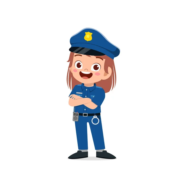 Heureux Mignon Petit Enfant Fille Portant Uniforme Police — Image vectorielle