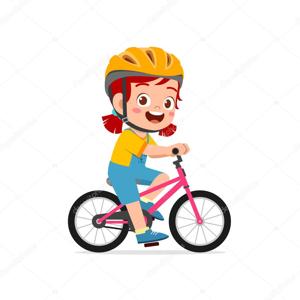happy cute little girl boy riding bicycle