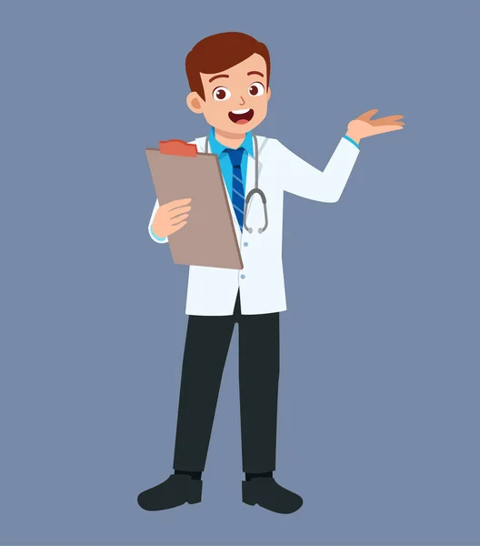 Nice Good Looking Young Doctor Standing Explain Pose — Stock Vector