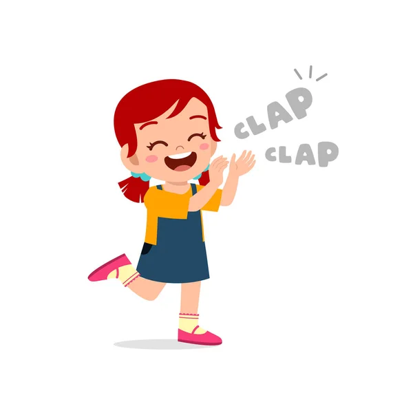 Happy Cute Little Kid Girl Standing Clap Hand — Stock Vector