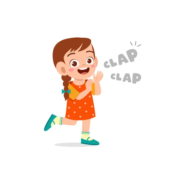 Happy Cute Little Kid Girl Standing Clap Hand — Stock Vector