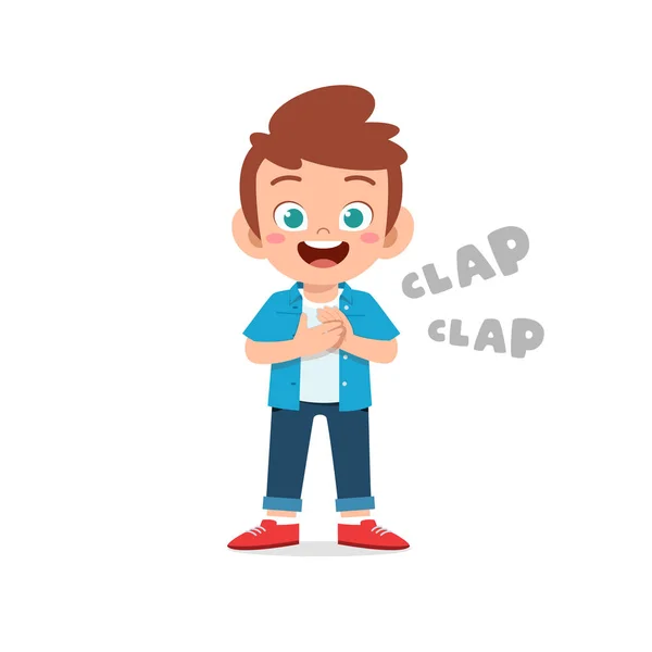 Happy Cute Little Kid Boy Standing Clap Hand — Stock Vector