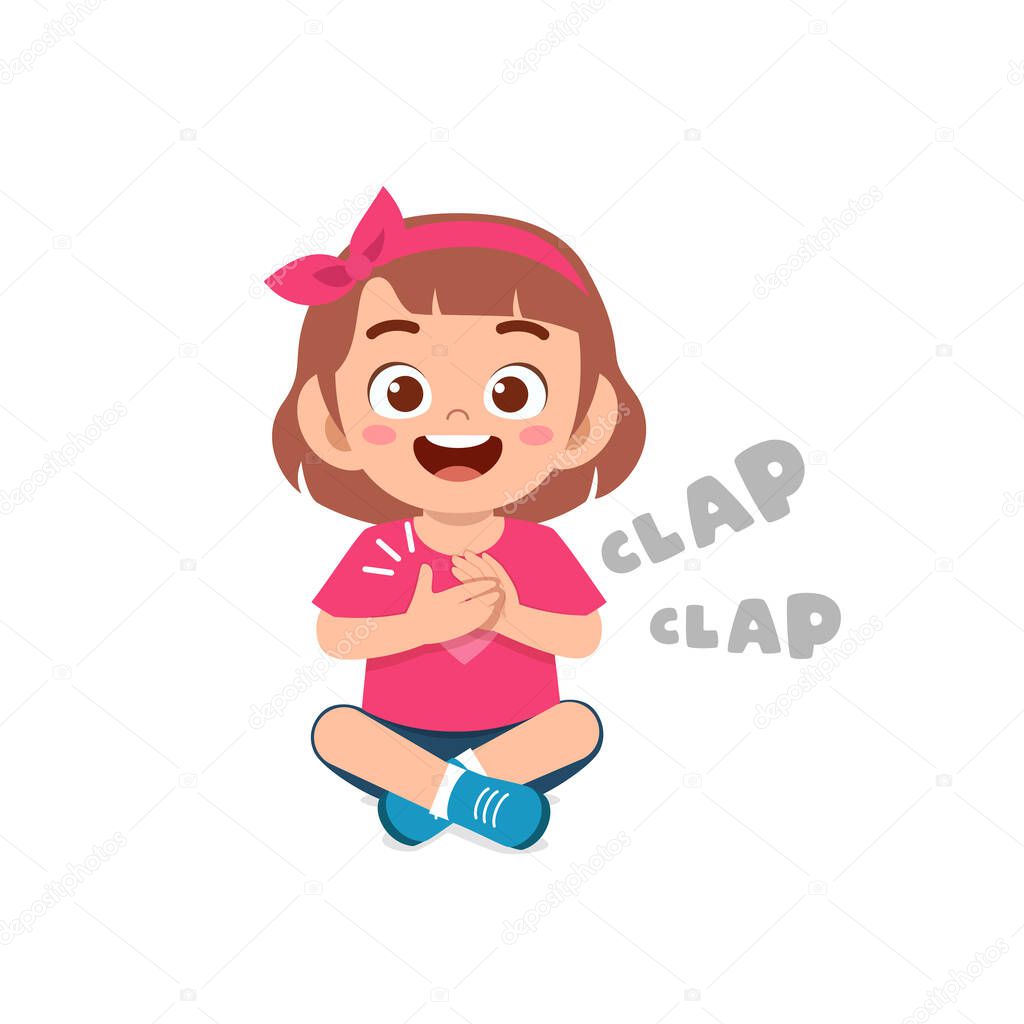 happy cute little kid girl standing and clap the hand