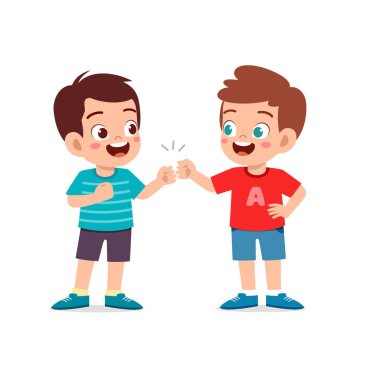 cute little kid boy do bro fist with his friend clipart
