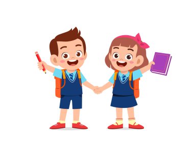 Küçük şirin çocuk arkadaşıyla el ele tutuşuyor.