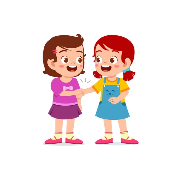 Niedliche Kleine Mädchen Tun Hand Schütteln Mit Ihrem Freund — Stockvektor