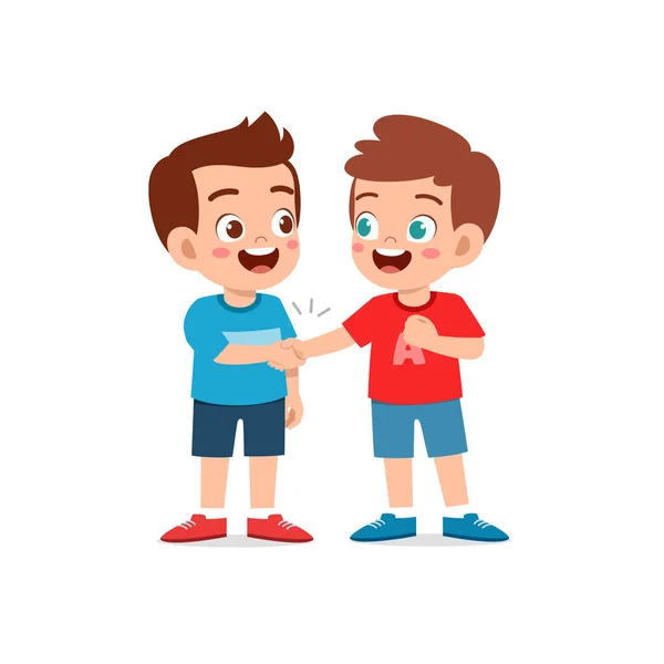 可爱的小男孩和他的朋友握手 — 图库矢量图片