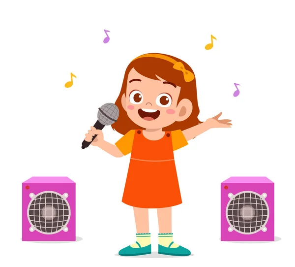 Little Girl Sing Beautiful Song Stage — Stock Vector