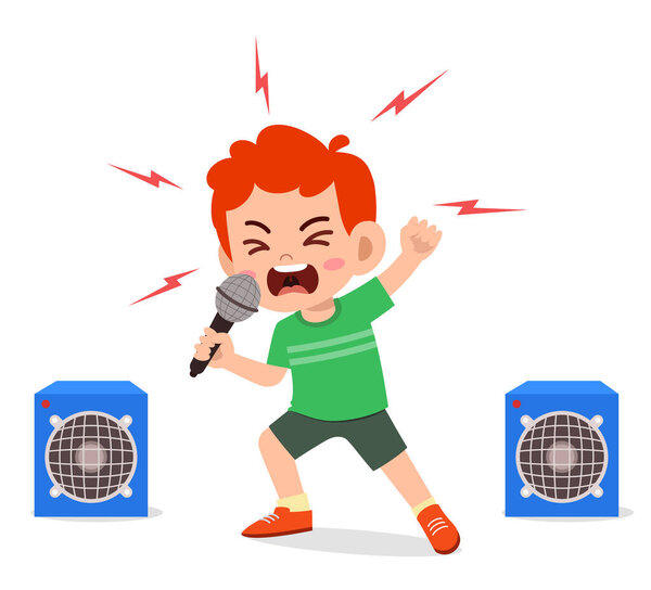 little boy sing a song on stage and screaming