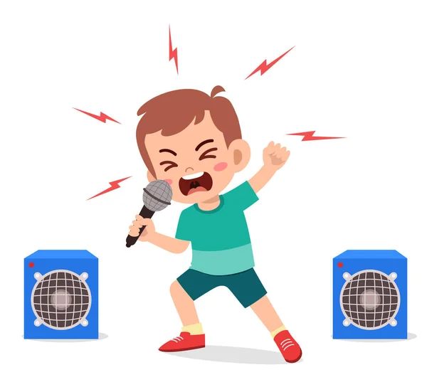 Little Boy Sing Song Stage Screaming — Stock Vector